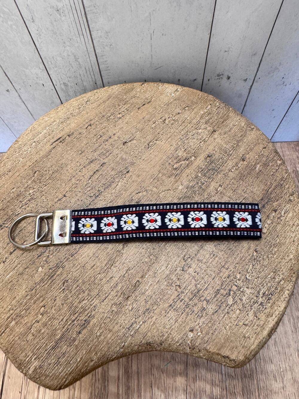 Black Flower Wristlet Strap Phone Strap Keychain Keyholder